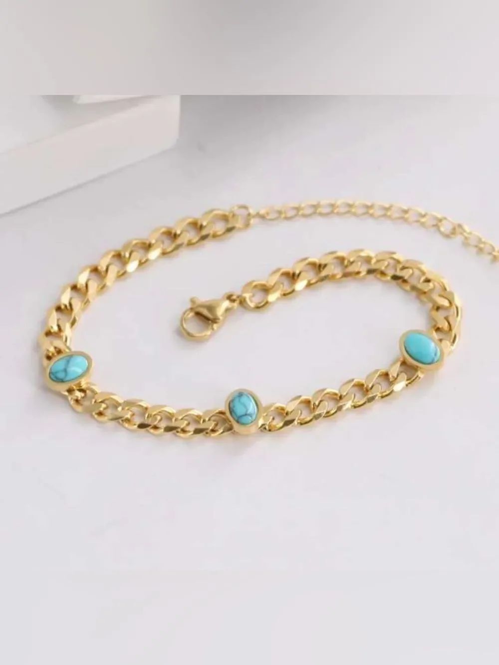 Gold Chain Anklet with Turquoise Stones N1471